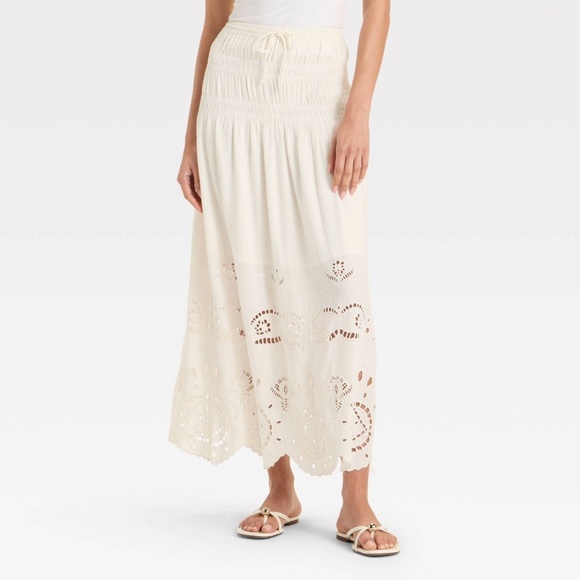 Future Collective High-Rise Embroidered Eyelet Drop Waist Maxi Skirt - Picture 1 of 1